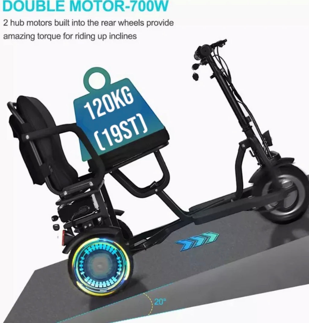 SCOTE-48350 Folding Mobility Scooter 3 Wheel Li-ion Dual Motor 700W, 20 Mile Range