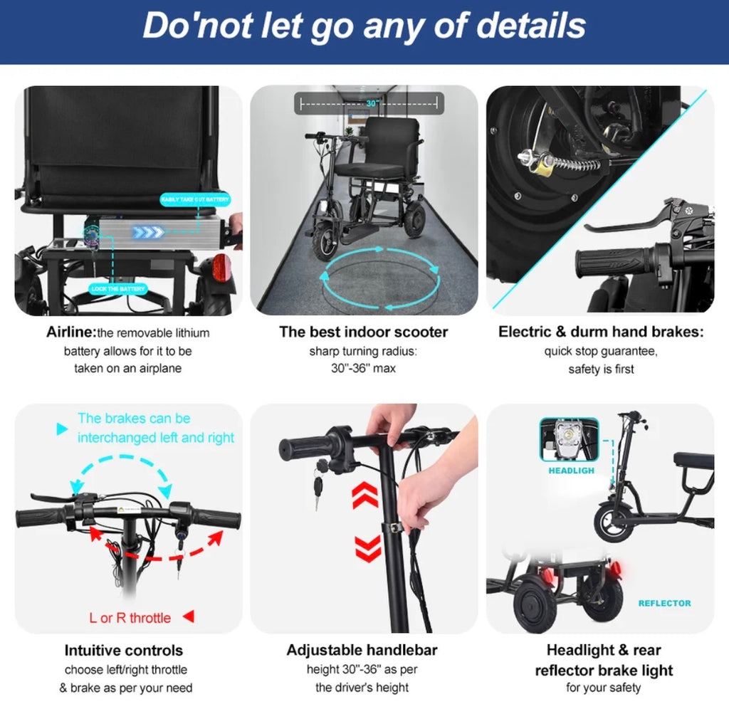 SCOTE-48350 Folding Mobility Scooter 3 Wheel Li-ion Dual Motor 700W, 20 Mile Range