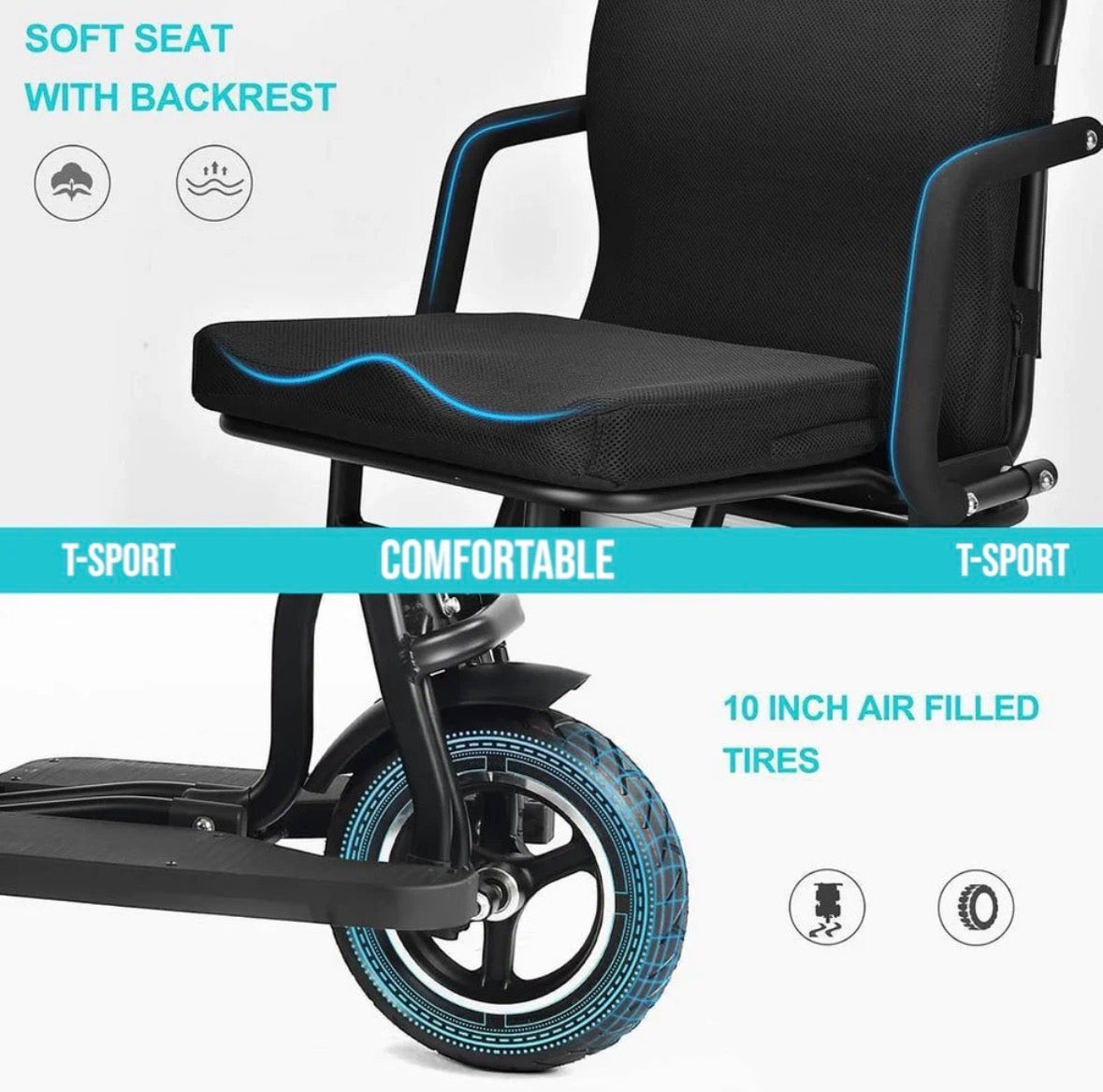 SCOTE-48350 Folding Mobility Scooter 3 Wheel Li-ion Dual Motor 700W, 20 Mile Range