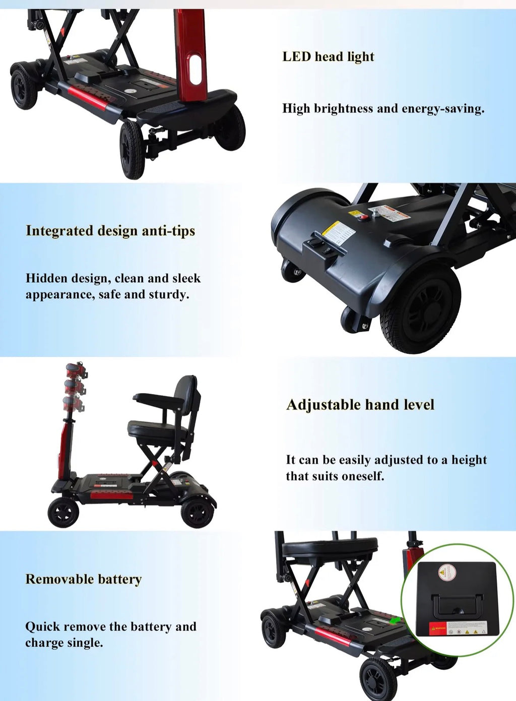 X5 Auto Folding Mobility Scooter With Removable Battery 24kg,12 Mile Range